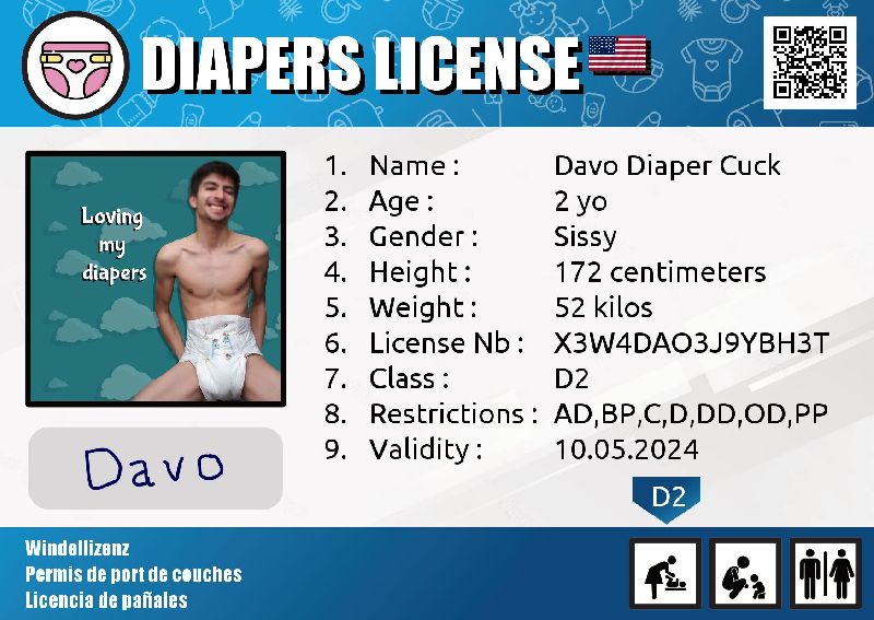 Davo Diaper Cuck - License number X3W4DAO3J9YBH3T | Diaper/Potty License Generator